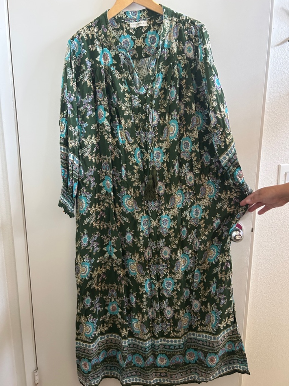 NATURAL LIFE Green Floral Maxi Dress with Teal Accents